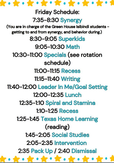 Friday Schedule